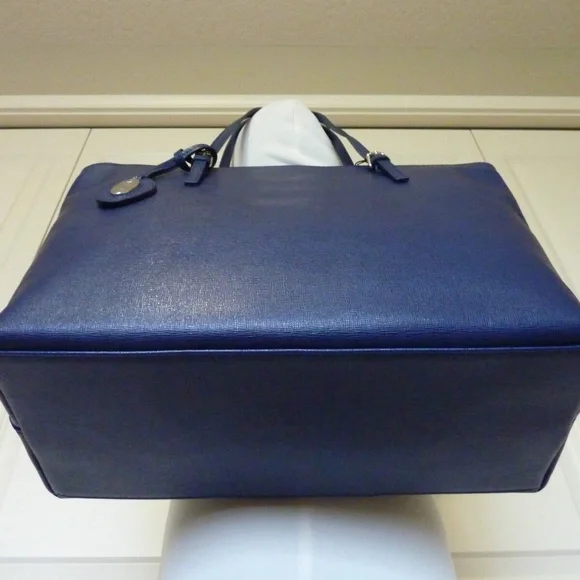 NEW FURLA Ink Blue Saffiano Leather Shopper Tote Bag Made in Italy - D-Light